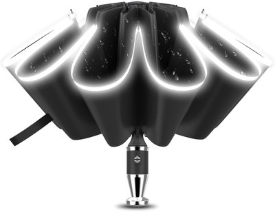Anycho 45 Inch Auto Open and Close Reverse Umbrella for Car with Reflective Stripe Umbrella(Black)
