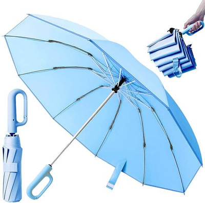 Moncerise UV with Carabiner HandleforTravel Rain and Sun Automatic Open Close Umbrella(Blue, Black)