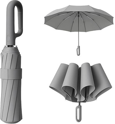 Tazomi UV protection outside down design 3-fold Automatic Open Travel Umbrella(Grey, White)