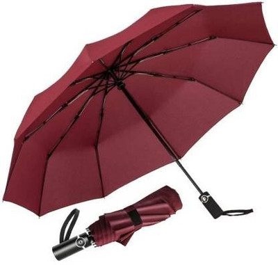 CARTSPACE 3 Fold Plain Automatic Open Men/Women/Rainy & Sun Umbrella (Maroon) Umbrella(Maroon)