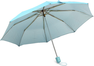 CITIZEN Solid 3 Fold Manual Open 8 Aluminium Ribs UV Coated Windproof Silver Coating Umbrella(Blue, Silver)