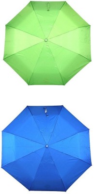 Bizarro.in 3 Fold Set of 2 Plain Office Men::Women_73 Umbrella(Blue, Green)