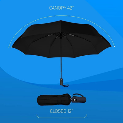 GEEO Auto Open/Close Windproof Umbrella – Compact, Stylish & All-Weather Protection Umbrella(Black)