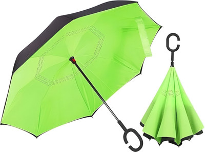 VarietyNest Double Layer inverted Reversible No Drip umbrella with C shaped Handle Umbrella(Green)