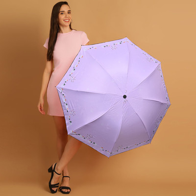 Flipkart SmartBuy 3 Fold Printed Rain Sun & UV Rays Protective Double Coated Manual Open Umbrella(Purple)