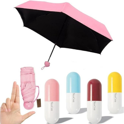 EUHOMI Small Mini Umbrella with Cute Capsule Case,5 Folding Compact Pocket Umbrella Umbrella(Blue)