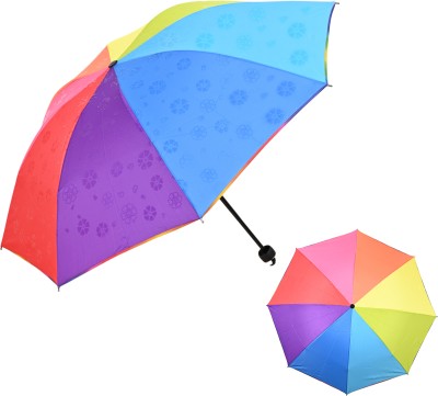 Umbrella mart 3 Fold Striped Printed Rain and Sun Protective Manual Umbrella(Pink)