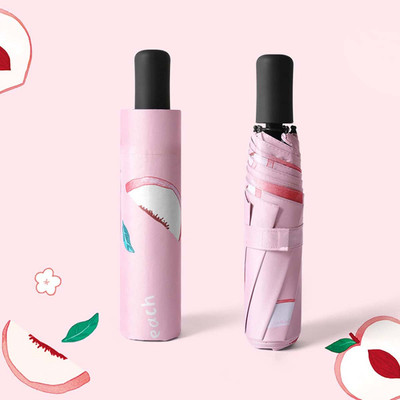 KEKEMI 3 Fold Fruit Manual Sun & Rain Umbrella(Pink)
