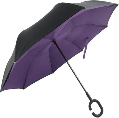Wolveron Double Layer Inverted Umbrella C-Shaped Handle UV Protection Car Rain Outdoor Umbrella(Violet)