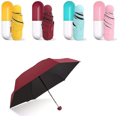 NIWRT Designer Ultra Mini UV Coated 4-Fold Travel Capsule Umbrella, 100 cm (Multi Colors) Umbrella(Multicolor)