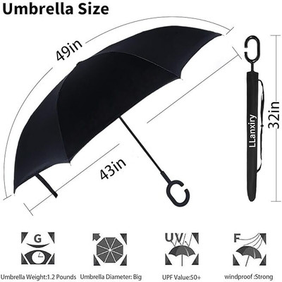 NEELMADHAV Umbrella,Large Double Layer Inverted Big C-Shaped Handle Umbrella(Black)