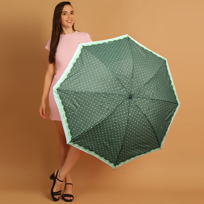 DesoRia 3 Fold Printed Rain and Sun Protective Manual Open Umbrella(Green)