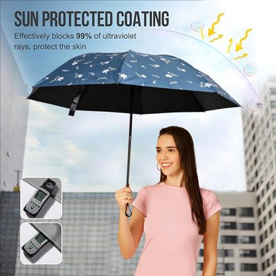DesoRia 3 Fold Printed Rain Sun & UV Rays Protective Double Coated Manual Open Umbrella(Blue)