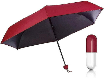 Jenienterprisee Foldable Mini Cute Lights and Small Capsule Umbrella with Cute Capsule Case Umbrella(Maroon)
