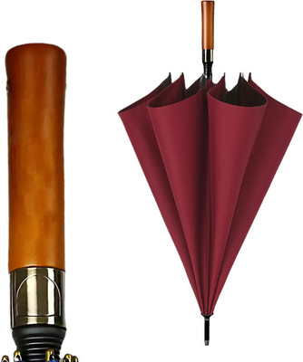 Star Work TRAVEL AUTO OPEN,LIGHTWEIGHT & FOLDING WINDPROOF FOR RAIN BIG WOODEN HANDLE Umbrella(Red)