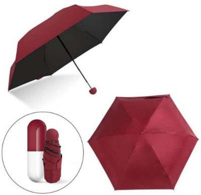 Whitewarm Travelling Folding Umbrella with Capsule Cover Umbrella(Maroon)
