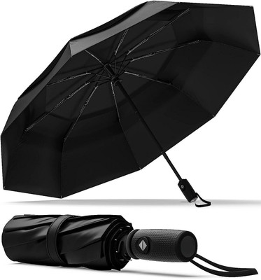 HAIYUN Windproof Travel Umbrellas for Rain Easy Auto Open/Close Button Umbrella(Black)