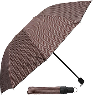 Umbrella mart 3 Fold Printed Rain Sun & UV Rays Protective Double Coated Manual Open Umbrella(Brown)