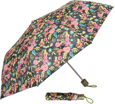 SFAB 3 Fold Printed Rain Sun & UV Rays Protective Double Coated Button Open Umbrella(Blue, Multicolor)