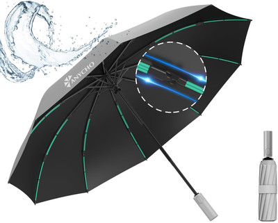 Anycho 3 Fold Umbrella- Automatic Umbrella with Sturdy Ribs for Rainy Umbrella(Grey)