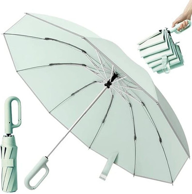 Tazomi UV protection outside down design 3-fold Automatic Open Travel Umbrella(Green, Silver)