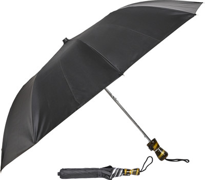 Umbrella mart 2 Fold Rain and Sun Protective Button Open Umbrella(Black)