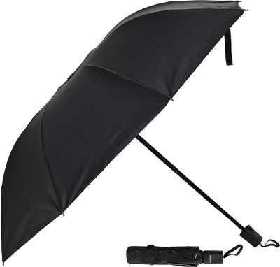 SFAB 3 Fold Printed Rain Sun & UV Rays Protective Black Coated Manual Open Umbrella(Black)