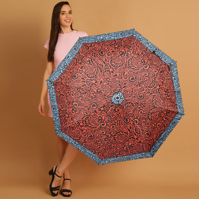 Flipkart SmartBuy 3 Fold Printed Rain Sun & UV Rays Protective Double Coated Button Open Umbrella(Red, Blue)