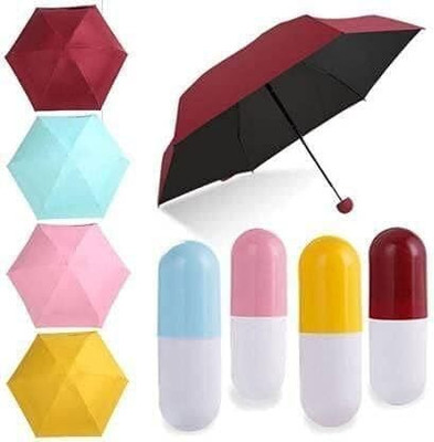 V21 Capsule Folding Umbrella Compact UV & Rain Protection Avl Color Umbrella(Multicolor)