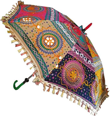 HRDENGINE Fabric Embroidered Rajasthani Umbrella (Multi Colour and Assorted)-Pack of 10 Umbrella(Multicolor)
