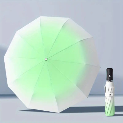 CITRODA 3 Fold Fully Automatic Rain UV Protection Portable Foldable Gradient Fancy Color Umbrella(Green)