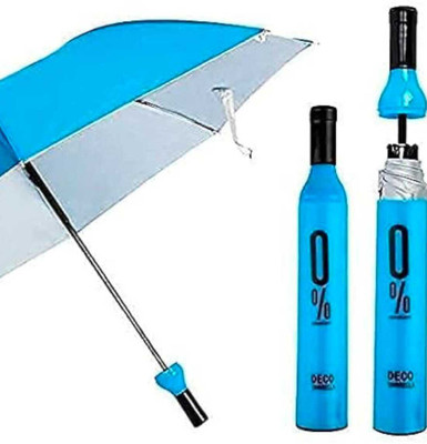JS INDIA Wine Bottle Shape Mini Compact Foldable Umbrella with Plastic Case Umbrella(Blue)