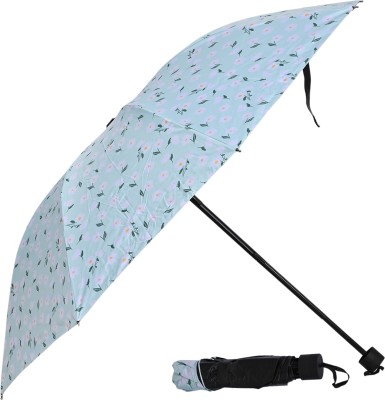 Flipkart SmartBuy 3 Fold Floral Printed Rain Sun & UV Rays Protective Black Coated Manual Open Umbrella(Green, White)
