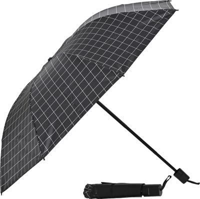 Flipkart SmartBuy 3 Fold Checkered Printed Rain Sun & UV Rays Protective Black Coated Manual Open Umbrella(Black)