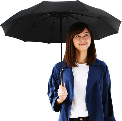 KRAPTICK Automatic Umbrella 10 Ribs Black With Comfort Handle Umbrella(Black)