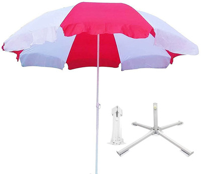 GREEN BIRD Garden Umbrella With Stand Big Size 7ft/42in Restaurants, Garden Big Size H1 Umbrella(Red, White)