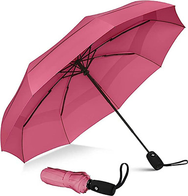 COROID 3 Fold Auto Open Polyester Men/Women UV Protection Monsoon/Rain & Sun Umbrella Umbrella(Pink)