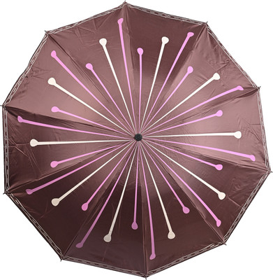 SFAB Manual 3 Fold Floral Printed Rain Sun & UV Rays Protective Umbrella Umbrella(Brown)
