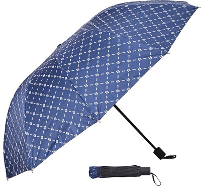 Umbrella mart 3 Fold Printed Rain Sun & UV Rays Protective Double Coated Manual Open Umbrella(Blue)