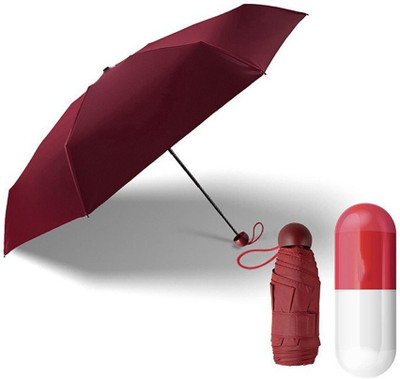 SBTs Premium Quality Cute Mini Portable Waterproof UV Rain Protection 4 Fold Capsule Umbrella(Red)