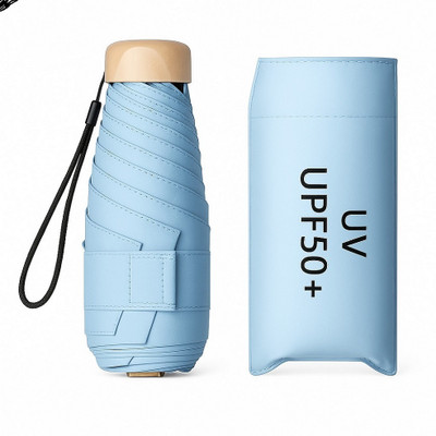 RainMat 2 Fold Mini Pocket Travel Windproof Sun Rain,Ultra-Light Umbrella(Blue, Brown)