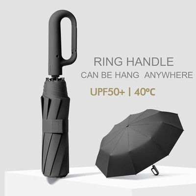Care 4 Automatic Umbrella Folding Umbrella with Novelty Carabiner Handle Umbrella(Black)