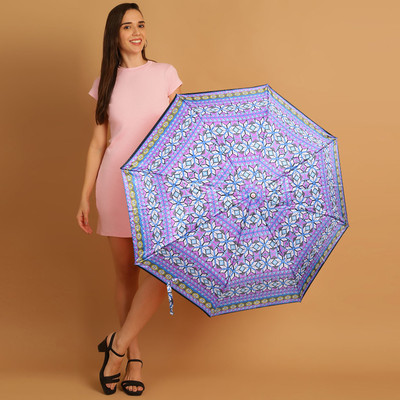 Umbrella mart 3 Fold Printed Rain and Sun Protective Manual Open Umbrella(Purple, Multicolor)