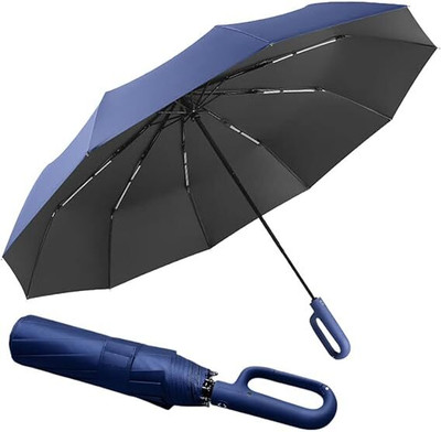 PUHBRHY Travel UV Umbrella with Carabiner Handle for Rain&Sun10 Rib Automatic Open Close Umbrella(Blue)