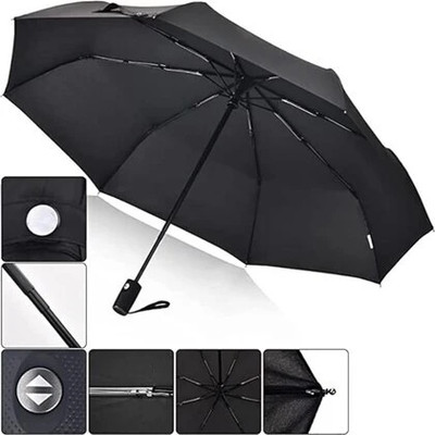 KEZIFY 3 Fold - Automatic with Sturdy 8 Ribs for Rainy Umbrella(Black)