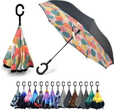 Windwarrior double layer Inverted reversible umbrella with C-Shaped Handle Umbrella(Blue, Pink, Yellow)