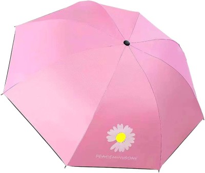 KEKEMI 3 fold Manual Plain Sun & Rain Umbrella(Pink)