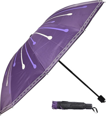 SFAB Manual 3 Fold Floral Printed Rain Sun & UV Rays Protective Umbrella Umbrella(Purple)