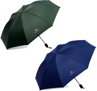 KEKEMI 3 Fold Automatic Plain Sun & Rain Umbrella(Blue, Green)