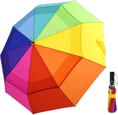 Nilzone Double Canopy Travel Waterproof Umbrella Non-Slip Handle/Windproof Umbrellas Umbrella(Multicolor)